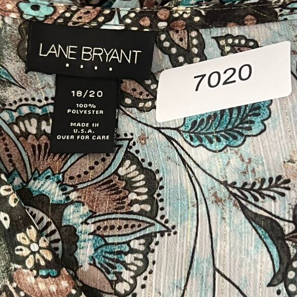 Lane Bryant Blouse Women's Size 18/20 Brown/Teal Floral Geometric Asymmetrical - Picture 7 of 8
